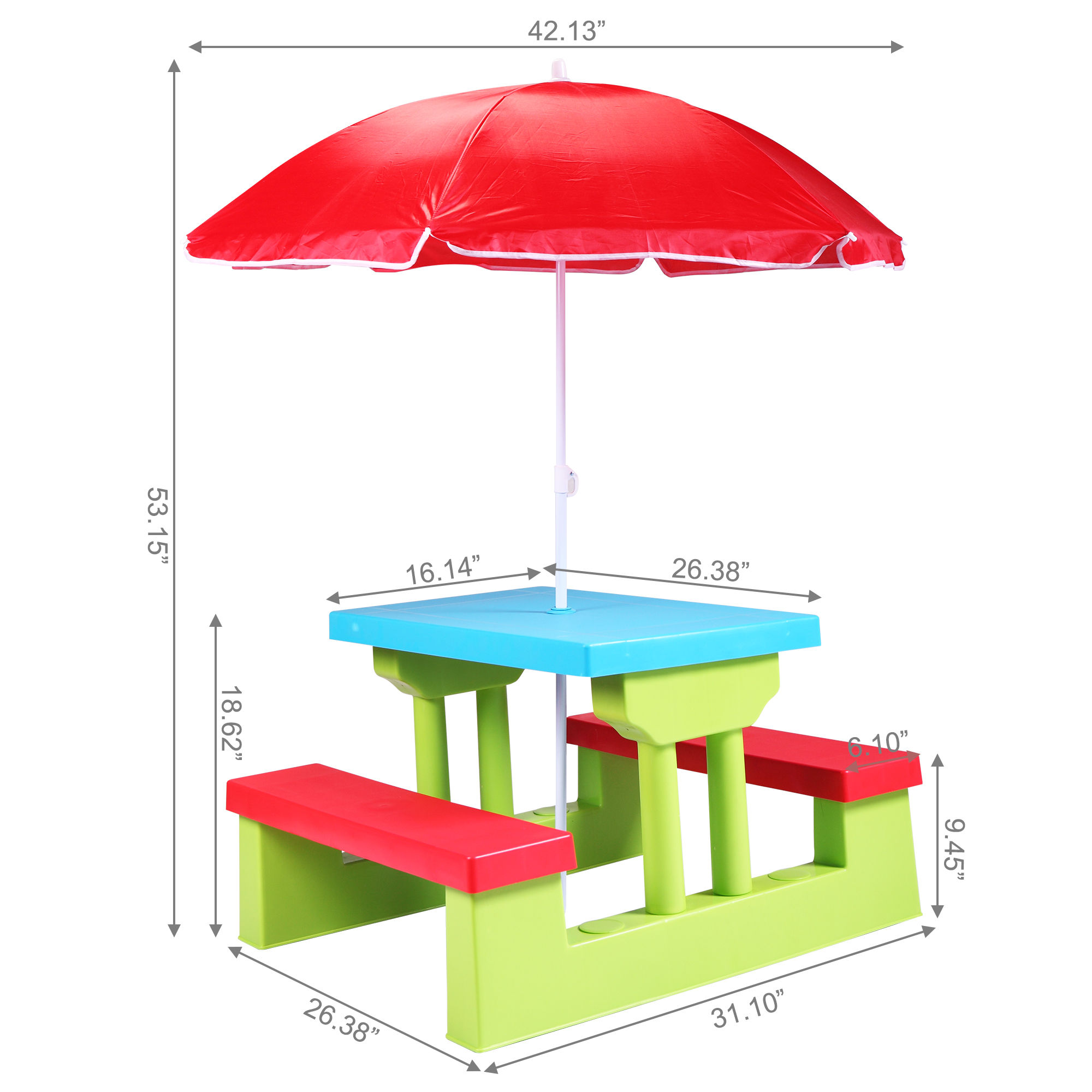 Tobbi 4 Seat Kids Picnic Table Bench Set Colorful Portable Garden Yard Bench W/