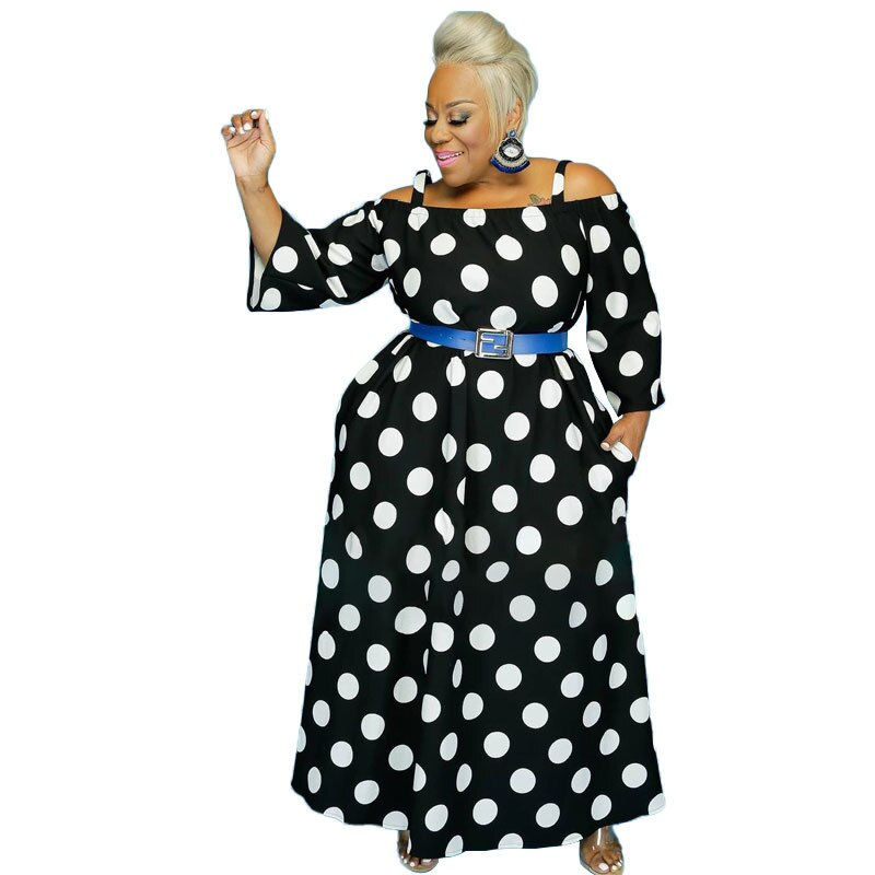 Thumbnail: 5XL Plus Size Summer Maxi Dress Wholesale Fashion Women Clothing Sexy Slash Dot