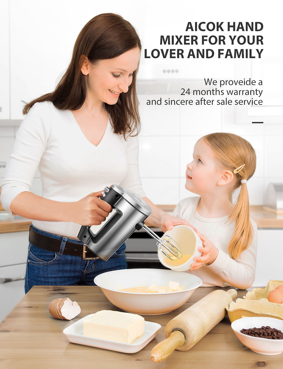 Thumbnail: AICOK 6 Speed Hand Mixer with Turbo Boost, Kitchen Hand Held Mixer Immersion Bl