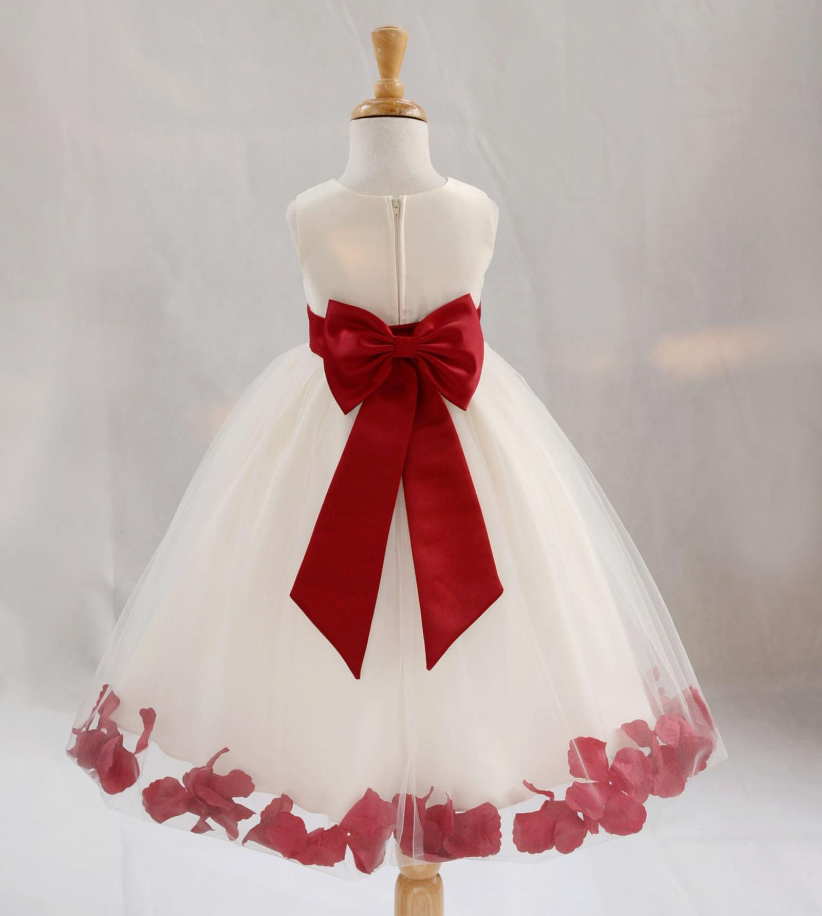 Ekidsbridal Satin Ivory Apple Red Tulle Petal Christmas Bridesmaid Recital East