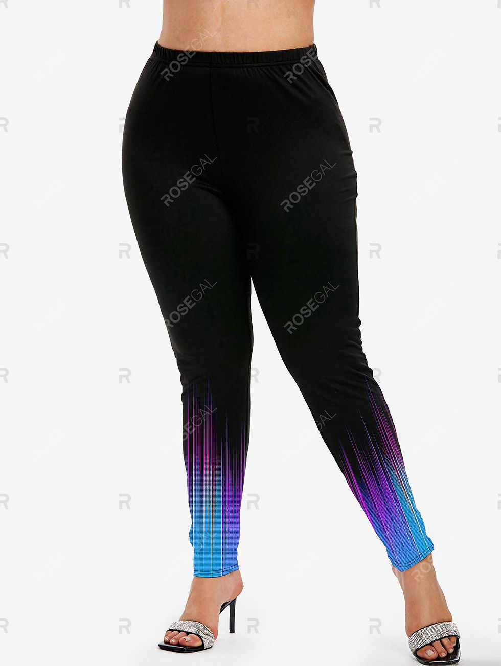 Thumbnail: Ombre Color Light Beam Print Button Up Shirt and High Waist Leggings Plus Size 