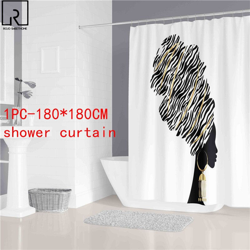 Thumbnail: African American Woman Shower Curtain 3D Polyester Bathing Screen Non-slip Bath