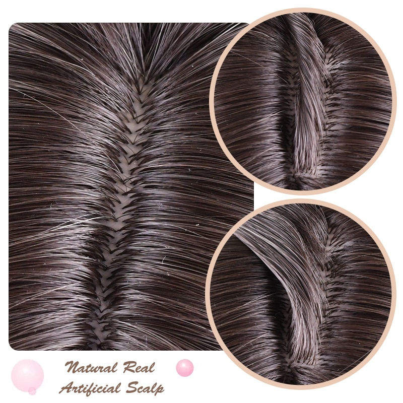 Thumbnail: Long Synthetic Hair Loose Curly Wig with Bangs Omber Brown for Women Heat Resis