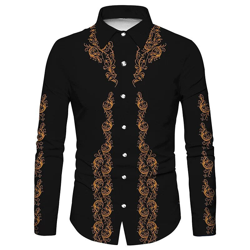 Thumbnail: Trendy Luxury Social Men's Shirts Lapel Button Down Shirts Casual Western Style