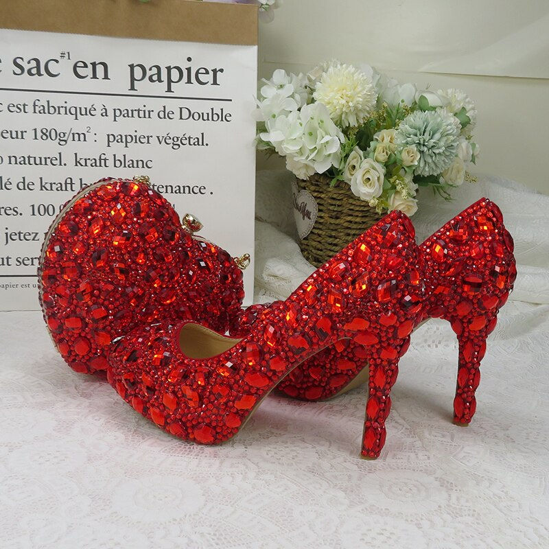 Miniatura: BaoYaFang Red rhinestone Women wedding shoes with matching bags Bride woman sho