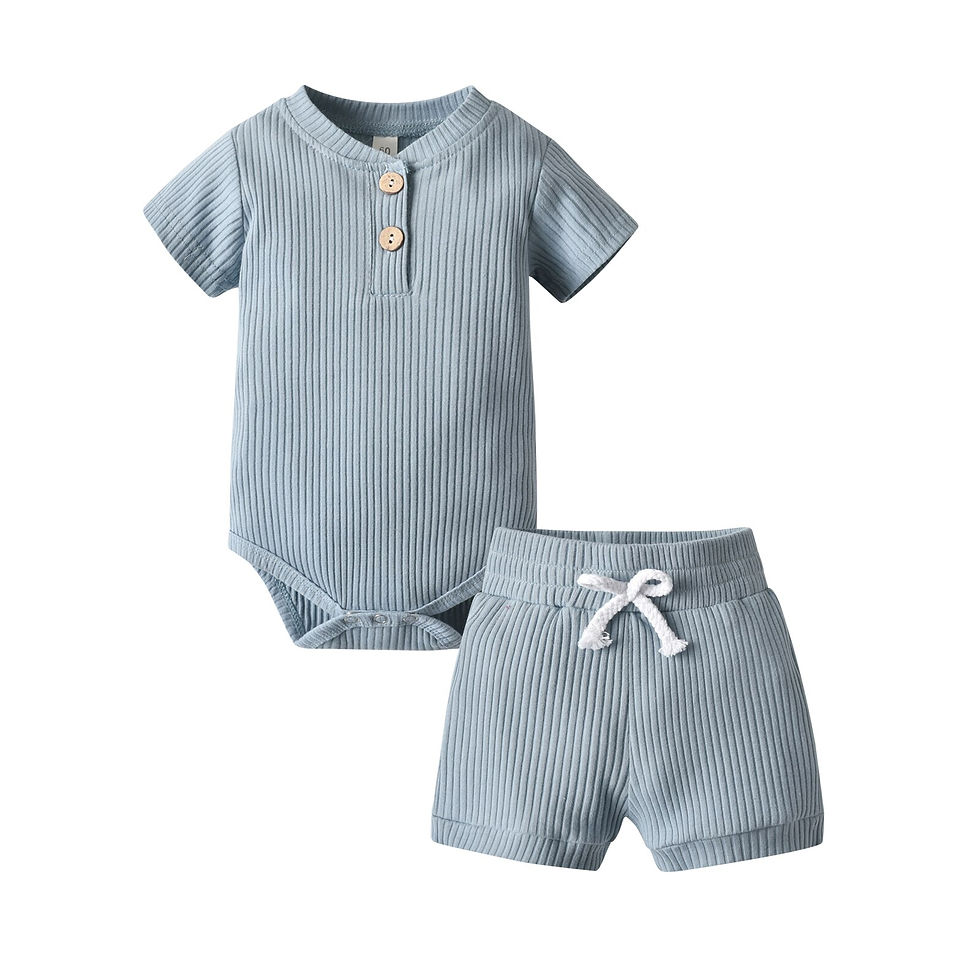 الصورة المصغرة: Newborn Baby Boys Girls Clothes Set Cotton Solid Knitted Ribbed Long Sleeve Bod