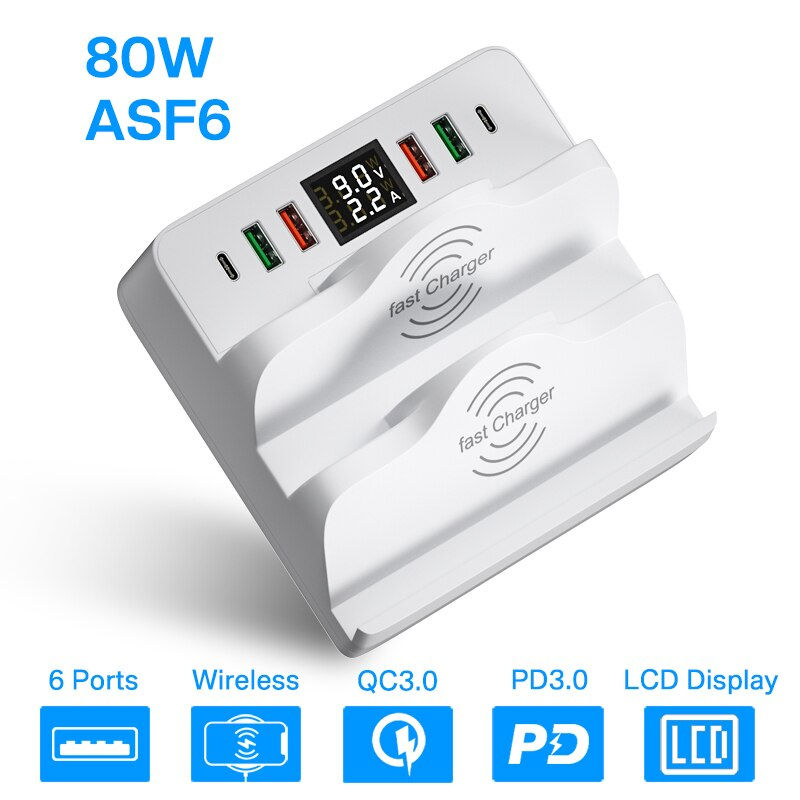 الصورة المصغرة: USB Charger Charging Station Quick Charge 3 Mutil USB C PD Fast Charger For iPh