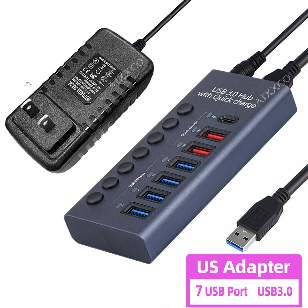 10 Ports USB3.0 Splitter Computer Extender USB HUB 2.4A Fast Charging PD Port E