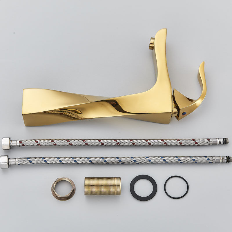 Thumbnail: Golden Bathroom Faucet Tall Type Hot Cold Mixer Crane Tap Deck Mount Chrome Nic