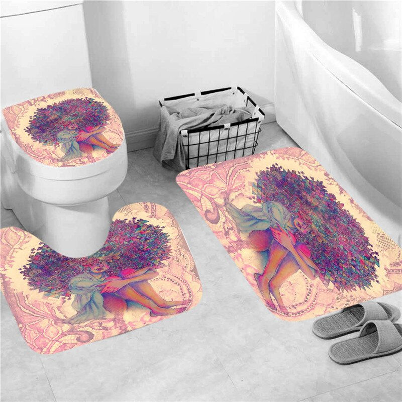 Thumbnail: Graffiti Black African Women Shower Curtain with Hooks American Bathroom Curtai