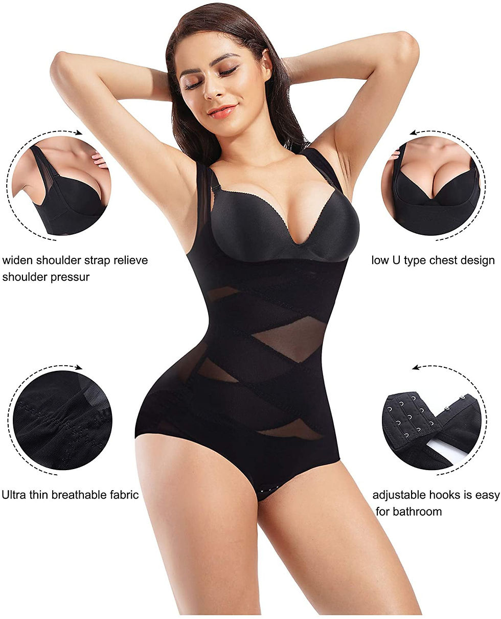Thumbnail: VASLANDA Women Waist Trainer Bodysuit Full Body Shaper Vest Tummy Control Slim 