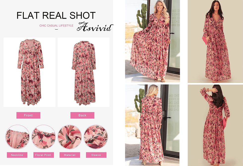 Thumbnail: Asvivid Womens Maxi Dress Boho Floral Print Casual Deep V Neck Long Sleeve Long