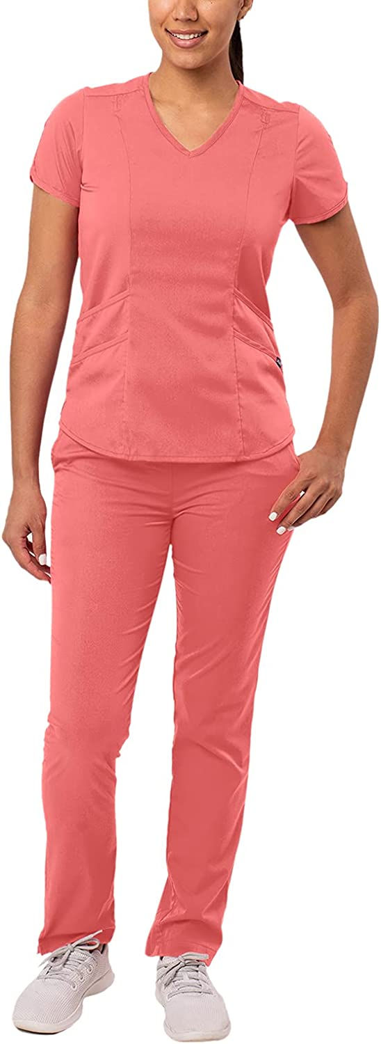 Thumbnail: Adar Pro Core Classic Scrub Set for Women - Tailored V-Neck Scrub Top & Tailore