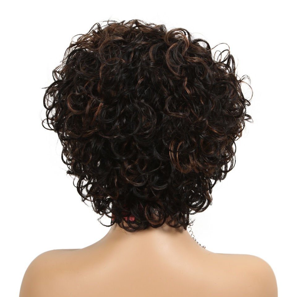 Thumbnail: Sleek Short Human Hair Wigs 100% Remy Brazilian Curly Human Hair Wig 10 Inch Wa