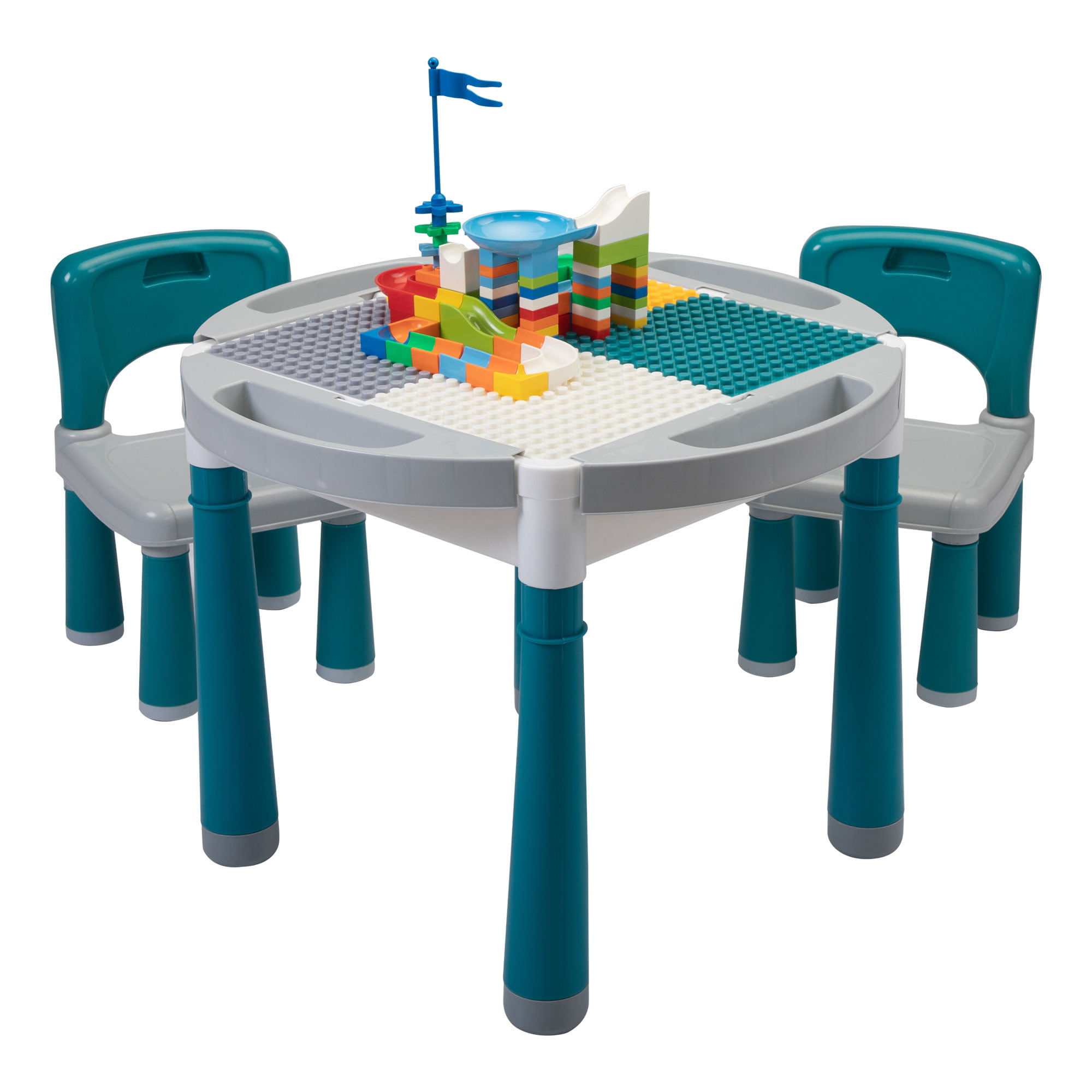 TOBBI 6-In-1 Kids Activity Table Set 16" Plastic Table and 2 Chairs W/ 71 Pcs B