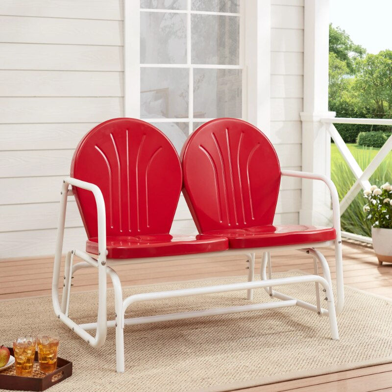 Thumbnail: Mainstays Retro Red Outdoor Steel Glider Loveseat
