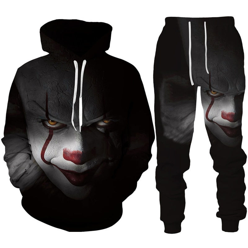 Thumbnail: Evil Clown 3D Print Hoodie/Pants/Suit Horror Movie Figures 2 Pcs Tracksuit Set 