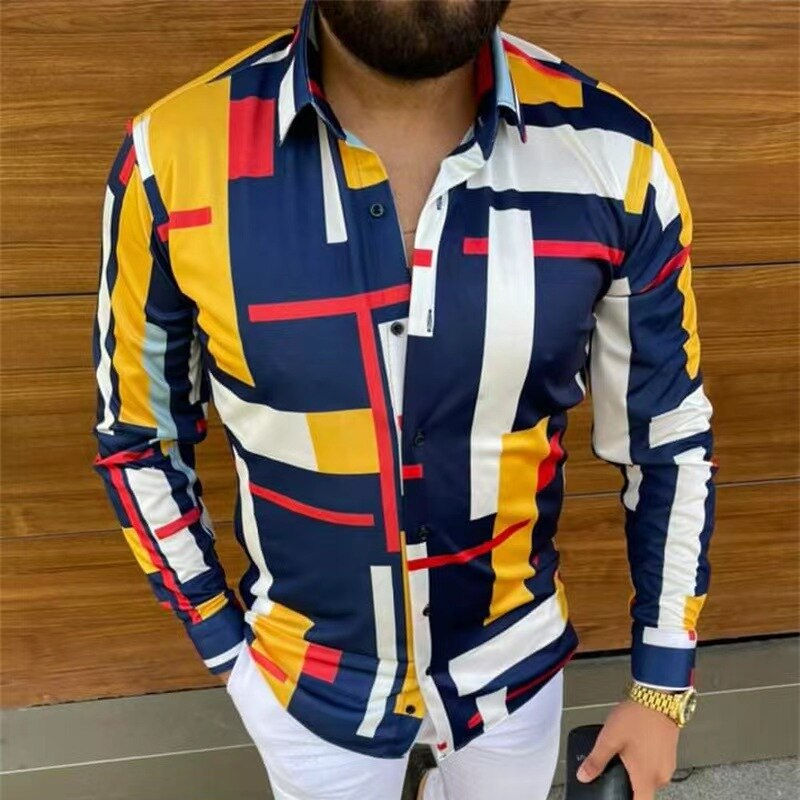 Thumbnail: Men's Casual Shirt Lapel Button Fashion Garment Top Digital Print Noble Ball Bu