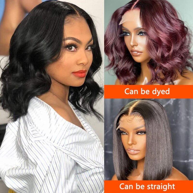 Thumbnail: Side Part Short Bob Lace Wig Brazilian Remy Human Hair Wigs Body Wave Lace Wigs