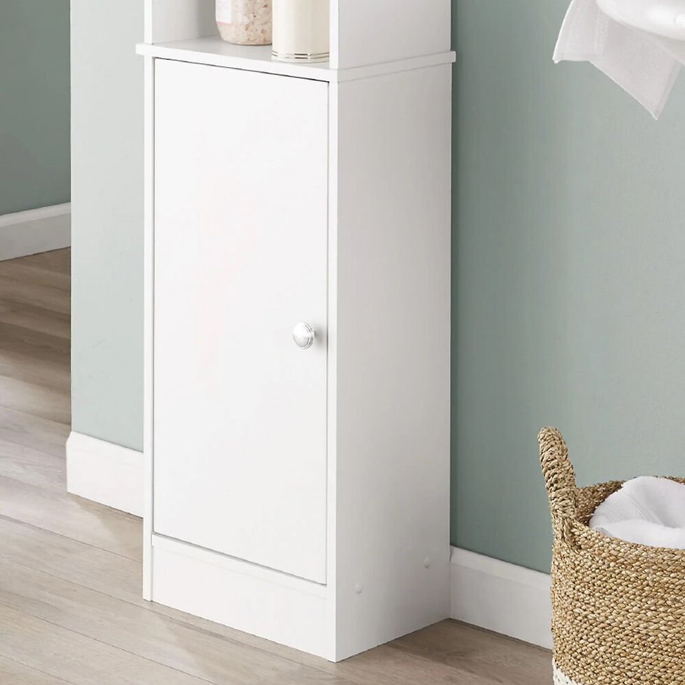 Thumbnail: White Bathroom  Linen Tower with Open and Concealed Shelves,  bathroom furnitur