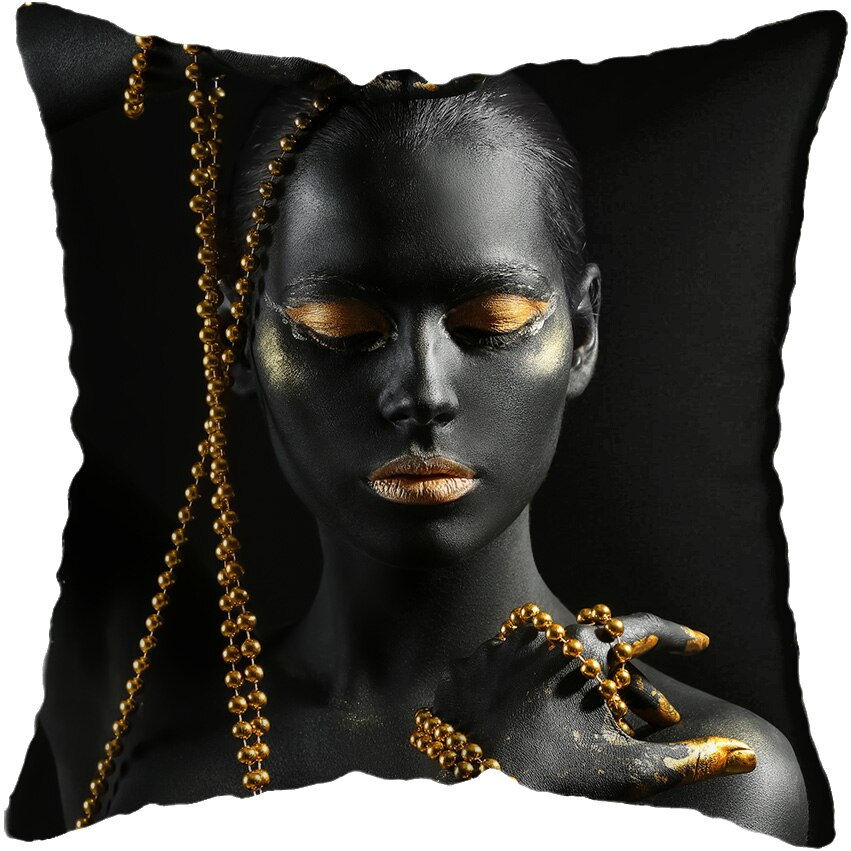 Miniature : 45*45CM Modern Living Room Black Gold African Lady Woman Style Look Art Deco So