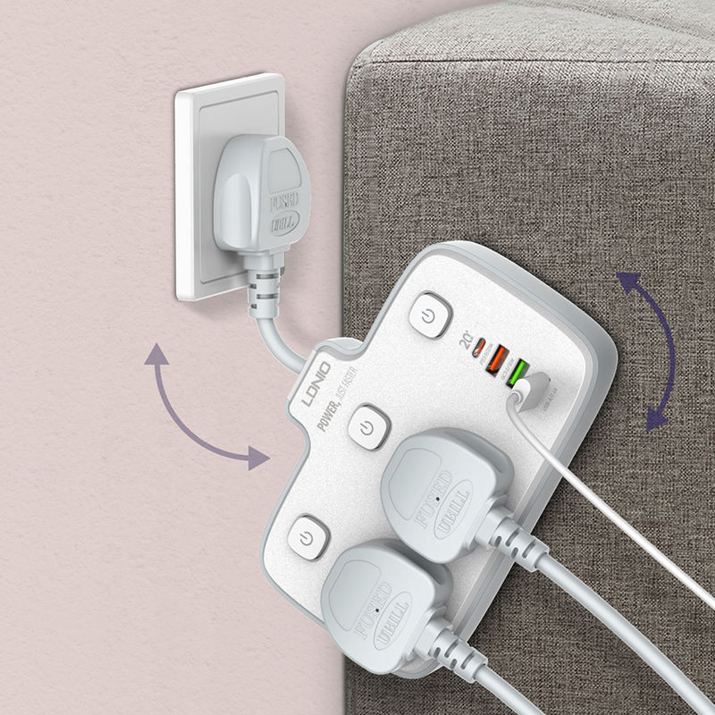 Thumbnail: LDNIO SK2492 UK Plug Extension Strip with 4 USB 2AC Ports Independent Switch El