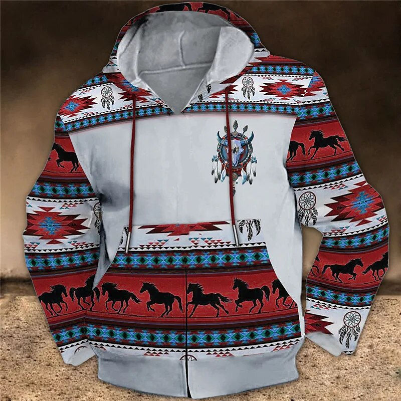 Thumbnail: Harajuku Men's Hoodie Winter Sweatshirt Ethnic Wind Long-sleeved Oversized Stre