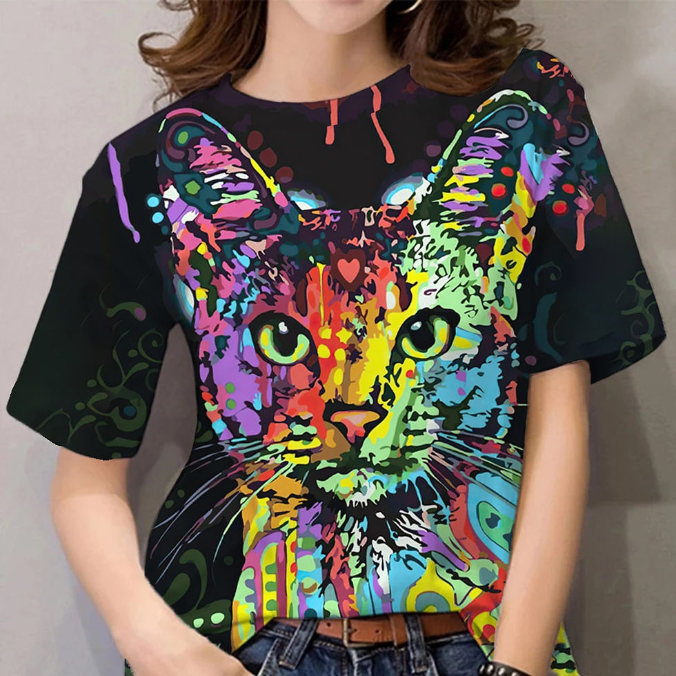 الصورة المصغرة: Women's T-shirt 3d Oil Painting Animal Ladies Clothing Fashion Street Short Sle