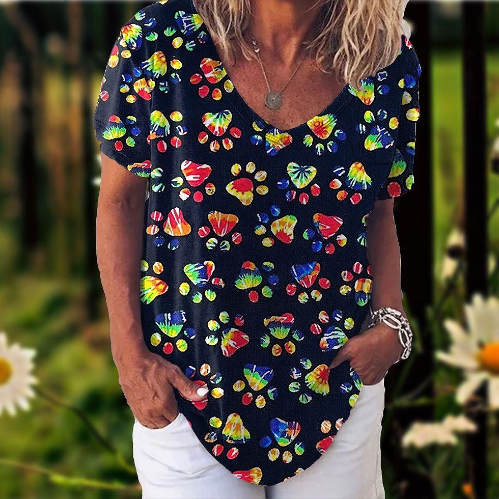 الصورة المصغرة: T Shirt For Women Print Cat Girls T-shirt Fashion Summer Short Sleeve V-neck Ca