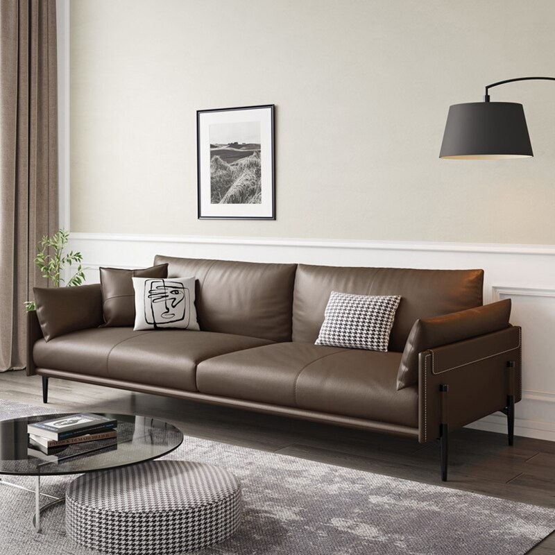 Thumbnail: Nordic Napa leather living room sofa small family light luxury modern minimalis