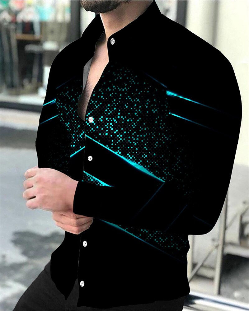 Thumbnail: Men's Party Gathering Planet Lion HD Graphic Men's Shirt Lapel Button Down Shir
