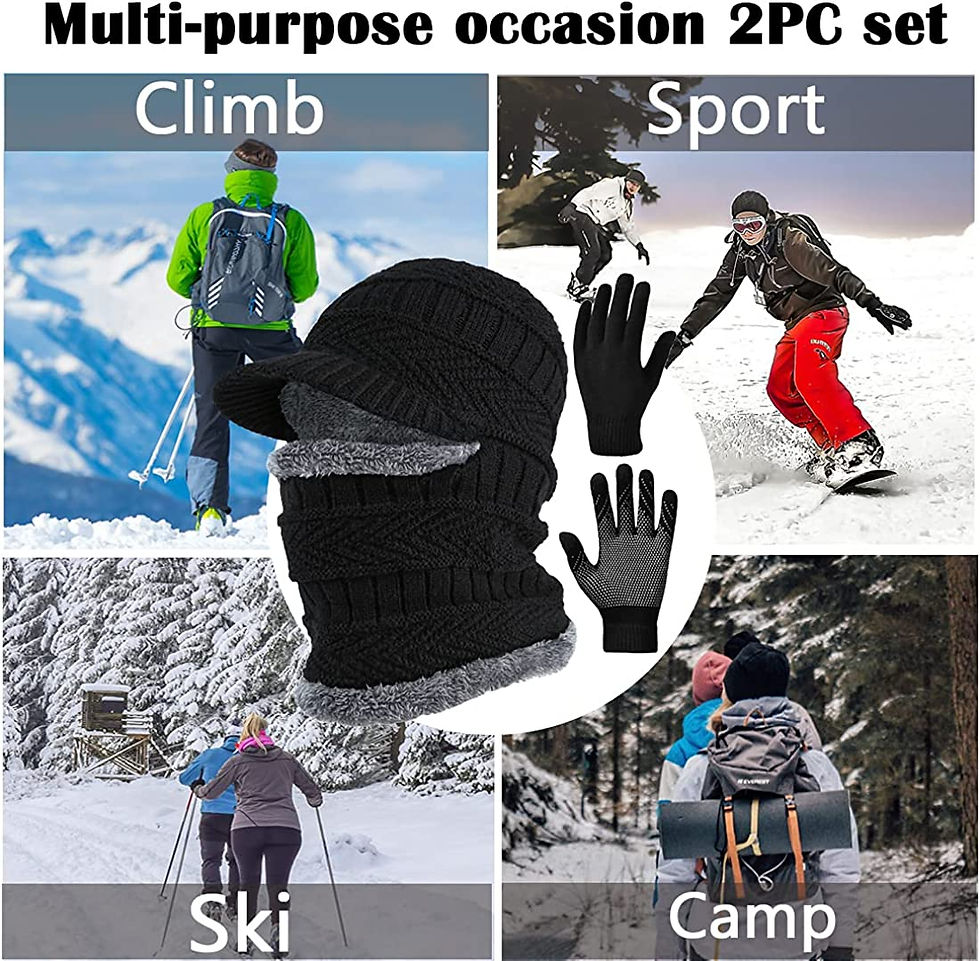 Miniatura: T WILKER 2Pcs Winter Knit Beanie Balaclava Hat Anti-Slip Touch Screen Mittens S
