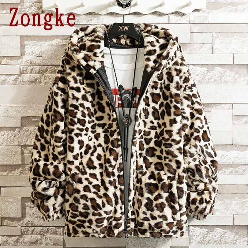 थंबनेल: Leopard Hooded Winter Jacket Men Streetwear Winter Casual Jackets for Men