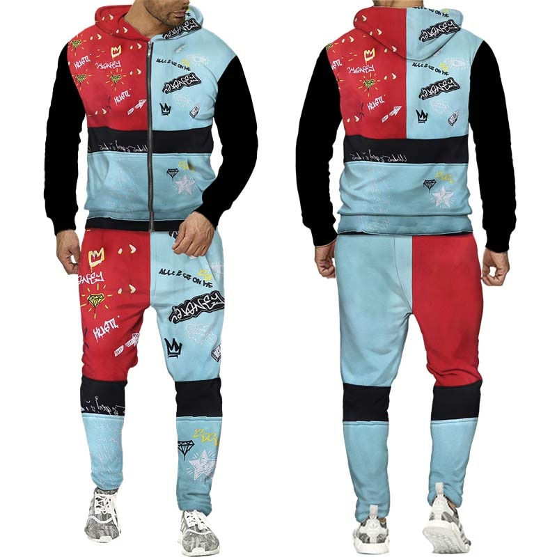 Thumbnail: New Men's Tracksuits 2 Piece Set Casual Patchwork 3D Print Hoodie/Zipper Sweats