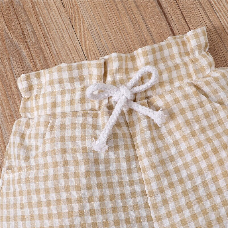 الصورة المصغرة: 1-4 Years Toddler Girls Two-Piece Outfits Plaid Hollowed Shoulder Crop Tops + E