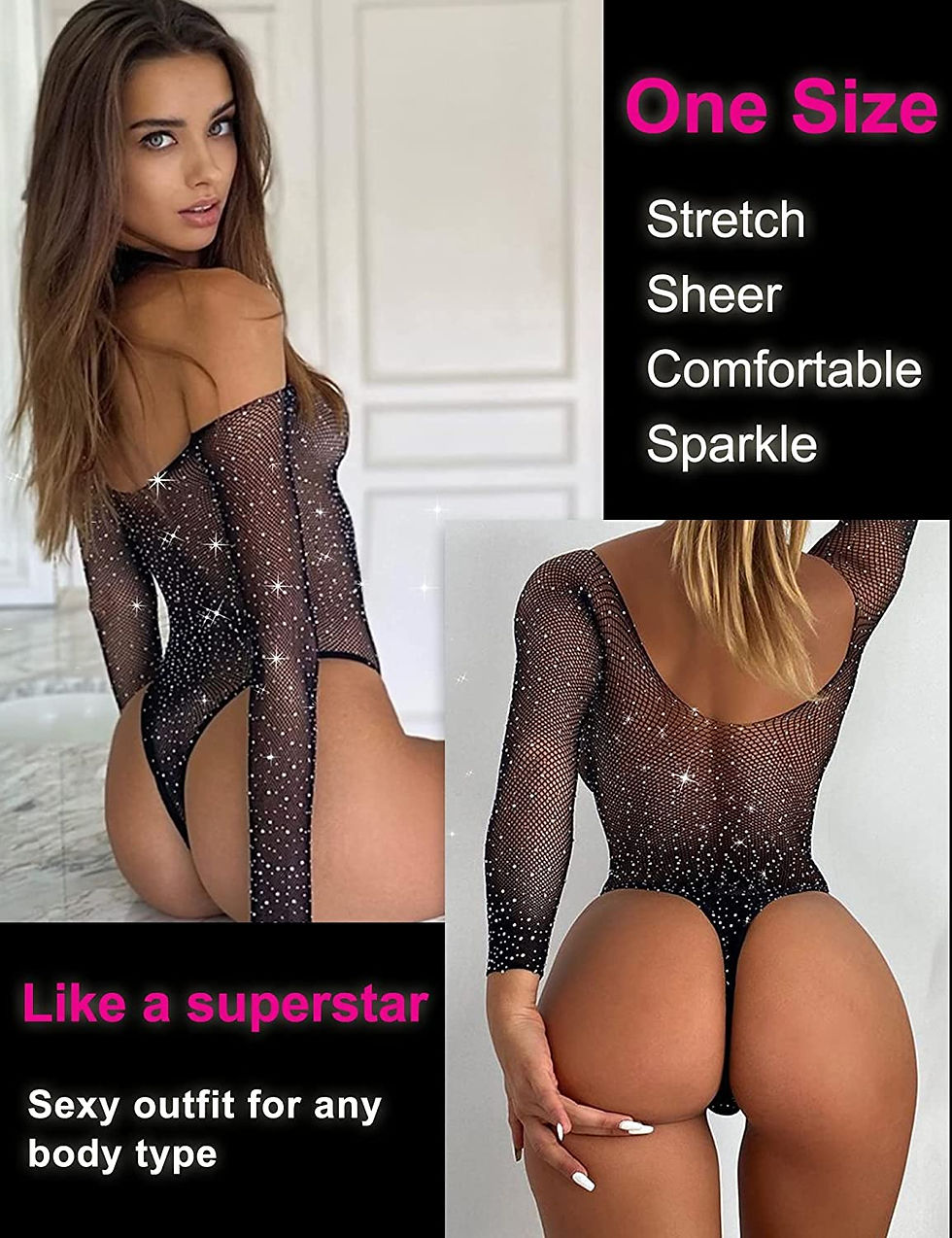 Thumbnail: RSLOVE Women Lingerie Fishnet Bodysuit Sparkle Rhinestone Sexy Mesh Teddy Linge
