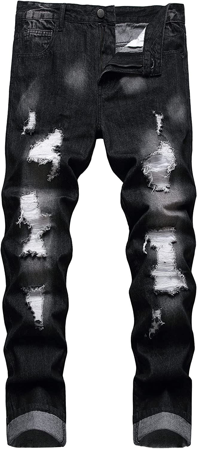 Thumbnail: COOSVEN Men Ripped Jeans, Slim Fit Straight Leg, Denim Pants with Holes