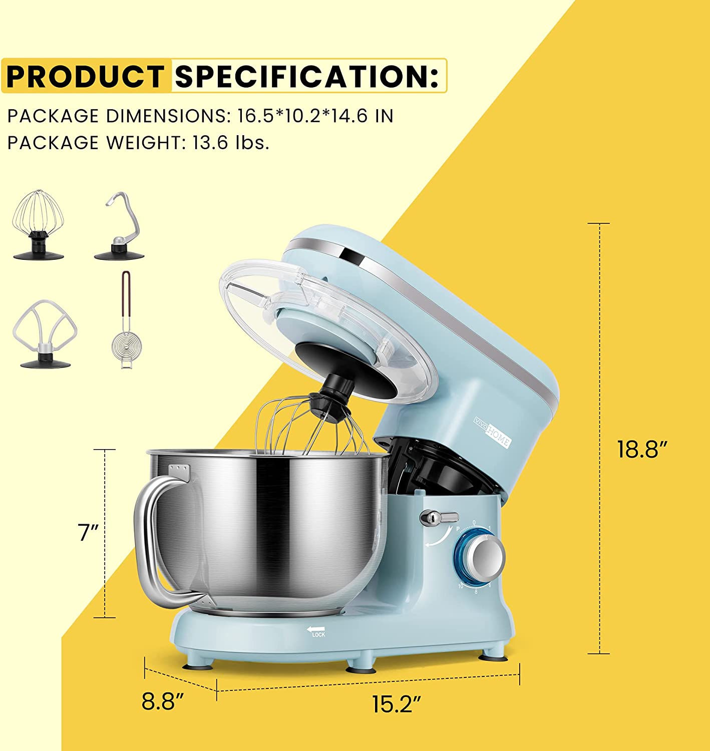 VIVOHOME Stand Mixer, 660W 10 Speed 6 Quart Tilt-Head Kitchen Electric Food Mix