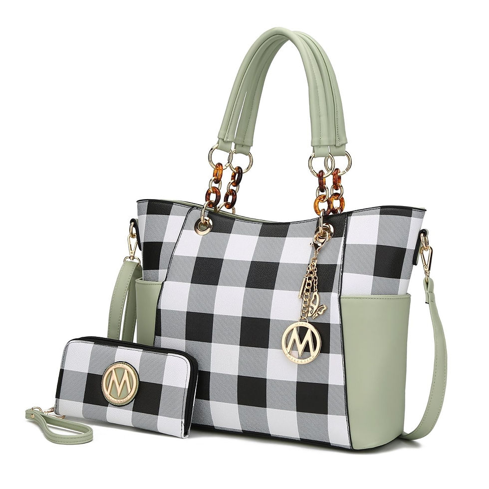 Thumbnail: MKF Collection Bonita Checkered Tote 2 Pcs Wome's Large Handbag with Wallet and