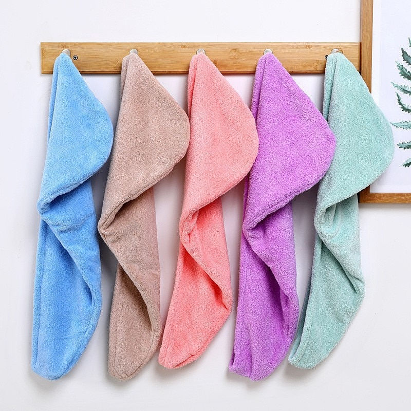 Thumbnail: Women Hair Drying Hat Quick-dry Microfiber Hair Towel Cap Hat Bath Hat Solid To