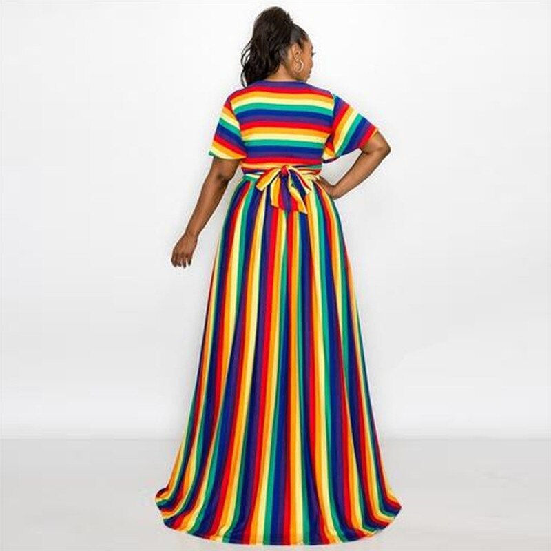Miniature : M-5XL Two Piece Set Skirts Sets Plus Size Clothing Women Wholesale Striped Prin