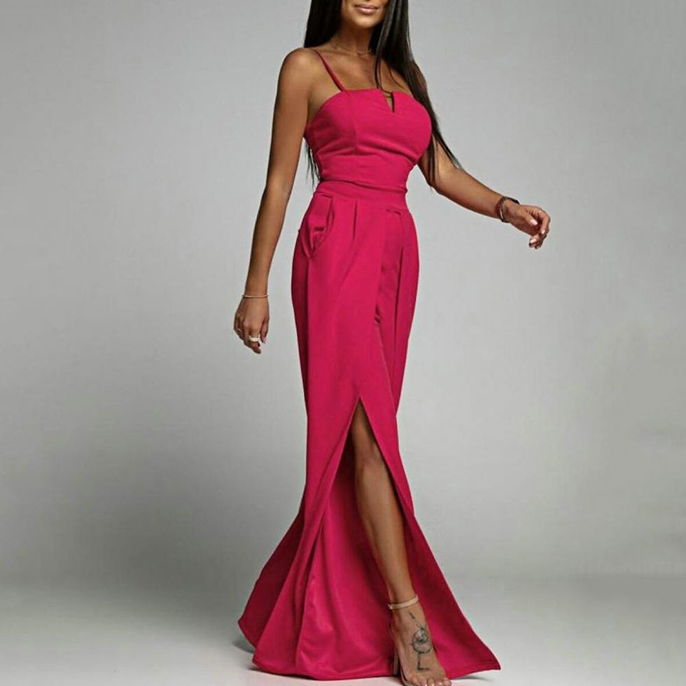 Thumbnail: High-waist Split Wide Leg Solid Color Ladies Jumpsuit Chest Wrap Sling Sexy Lon