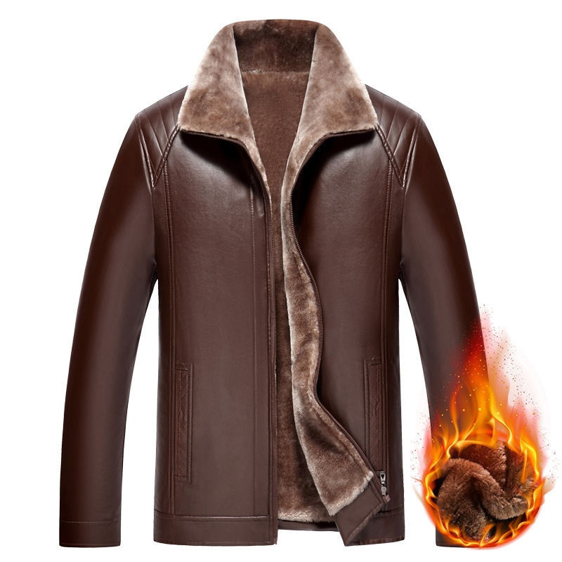 Miniatura: Winter Jacket Men Leather Jacket Men Fur Lined Winter Vintage Fur Collar Jackets
