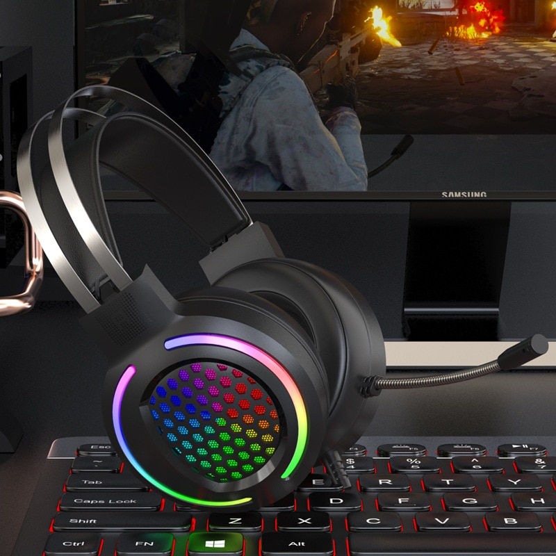 Miniatura: X2 RGB Game Luminous Earphone Wired USB Computer Network Class Head-Mounted Hea