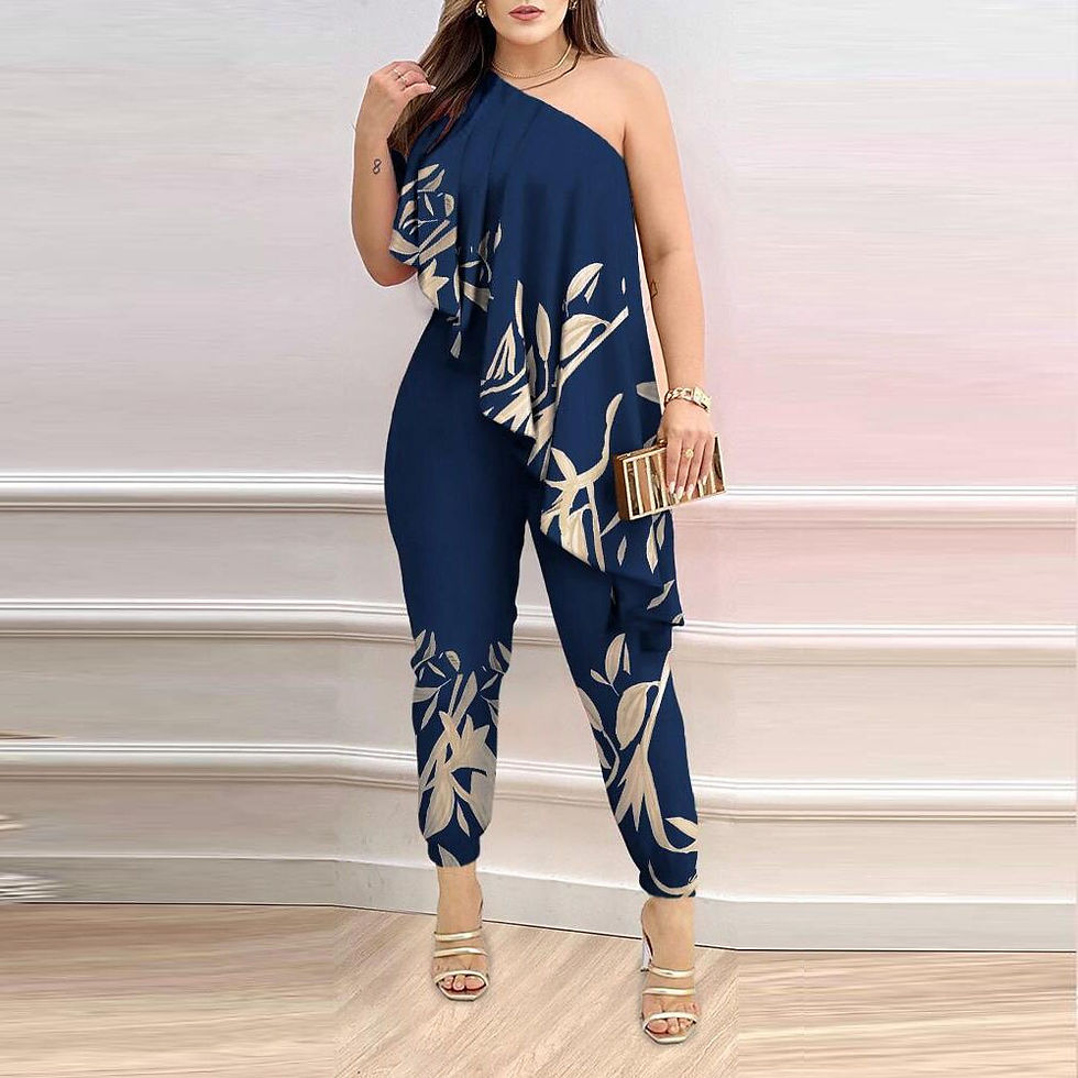 Thumbnail: Women's One Shoulder Asymmetrical Ruffles Jumpsuit Rompers Casual Sleeveless Ov