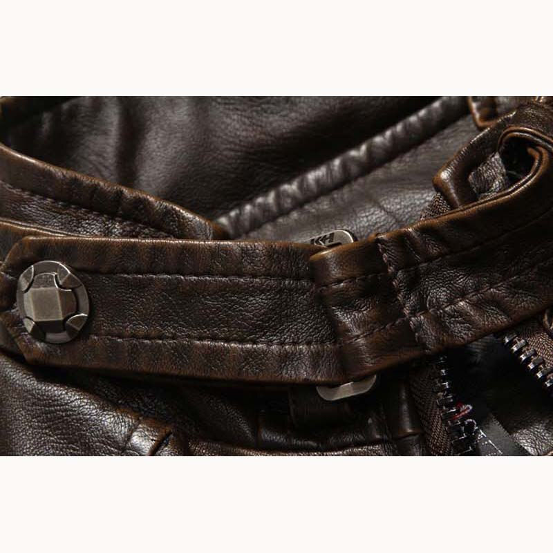 الصورة المصغرة: Men Jacket PU Leather Casual Autumn Winter Soft Short Fleece Jacket