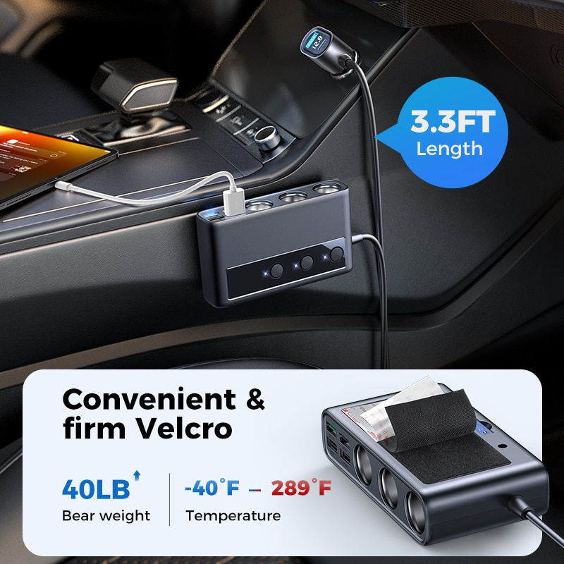 Thumbnail: Joyroom 154W  9 in 1 Car Charger Adapter PD 3 Socket Cigarette Lighter Splitter