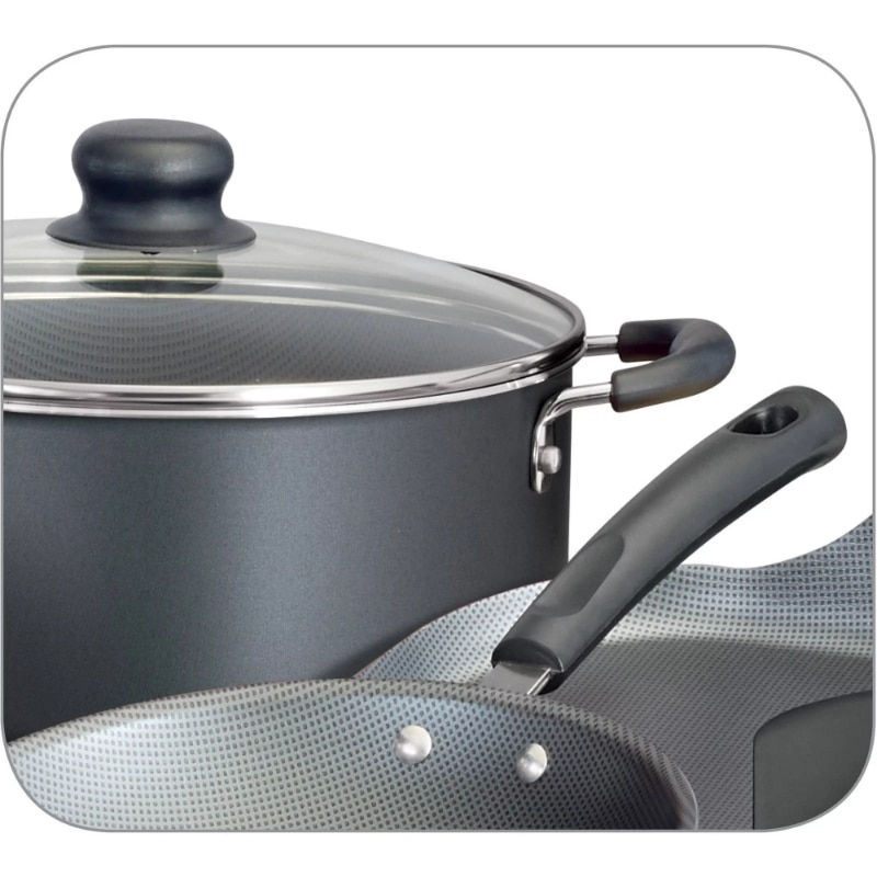 Thumbnail: Tramontina Primaware 18 Piece Non-stick Cooking Pot Cookware Set, Steel Gray/Re