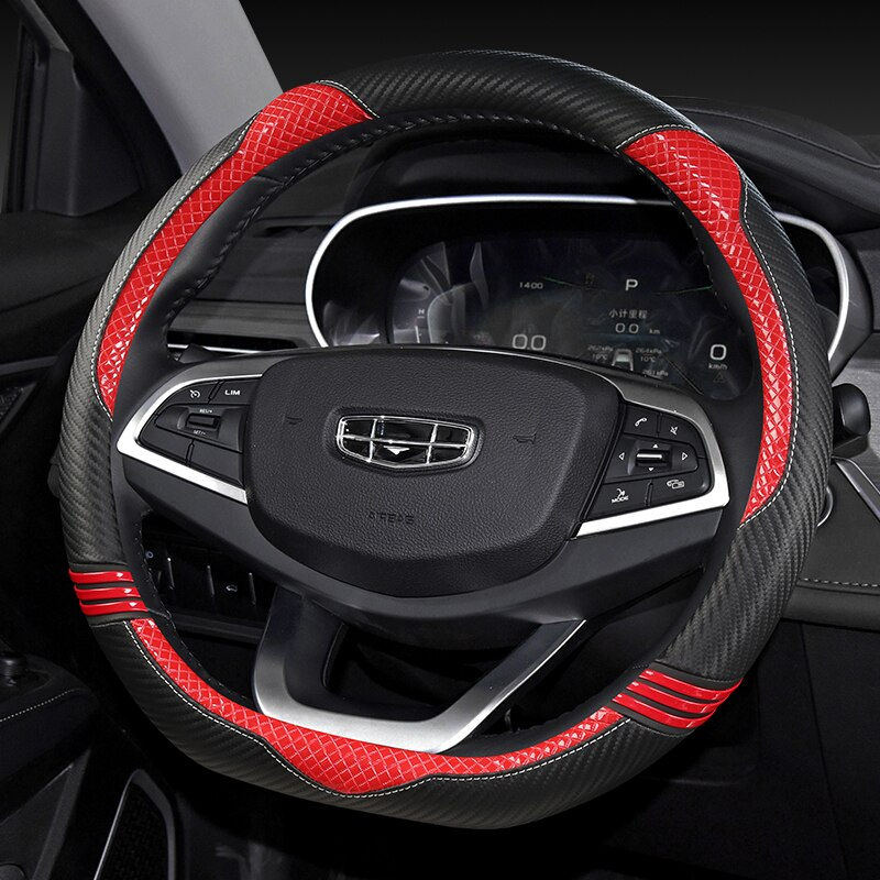 Miniature : 37-38CM D Shape Steering Wheel Cover PU Leather for Geely Atlas Emgrand EC7 Coo