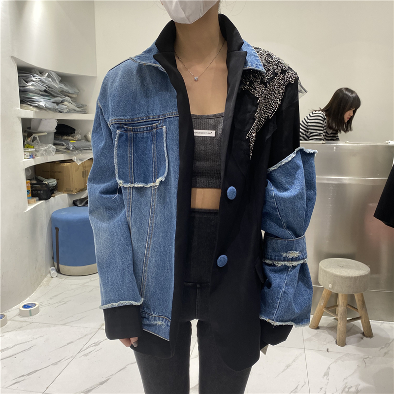 Miniatura: Ladies Winter Mesh Jacket Denim Detachable Half Sleeve Top Blazers Jackets Women